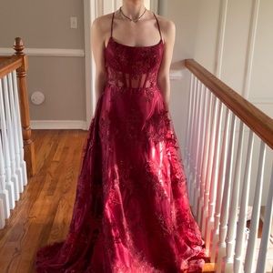 Red Windsor lacy corset prom dress